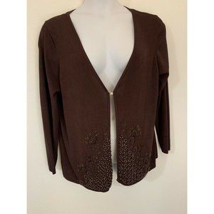 BCBG Max Azria - Women's Burgundy Wine Cardigan with hand beaded Details Size 2X